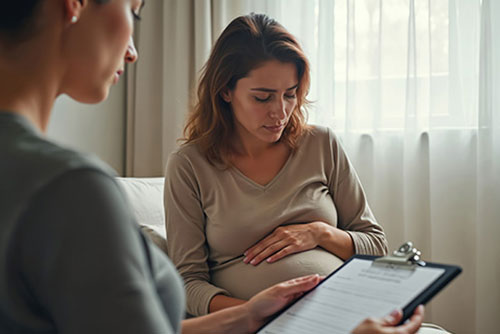 Pregnant woman meeting with doctor