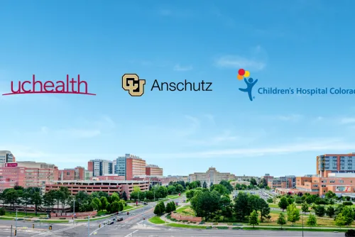CU Anschutz medical campus with a view of Children's Hospital Colorado and UCHealth